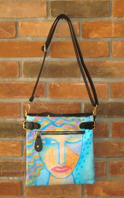 Colorful Abstract Art Hand Painted Faux Leather Messenger Bag Crossbody Purse Shoulder Bag Handbag - image2
